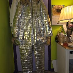 Brand New One Piece Down Ski Suit. Size Large With Matching Mittens, Hood. Water Proof