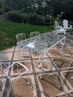 Vintage Wrought Iron Patio Dining Set with 6 Chairs