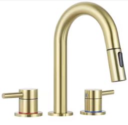 AKLFGN Double handle 8 in. Widespread Bathroom Faucet 3 Hole Bathroom Sink Faucet in Brushed Gold