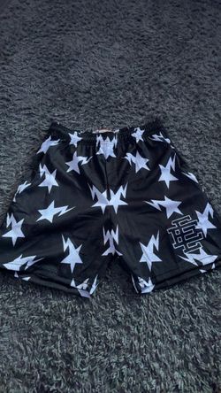 Black Mesh Shorts with Star Print