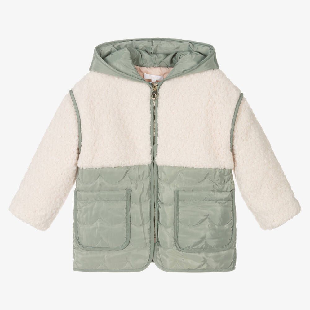 Chloé Girls textured hooded padded jacket Green 10Y