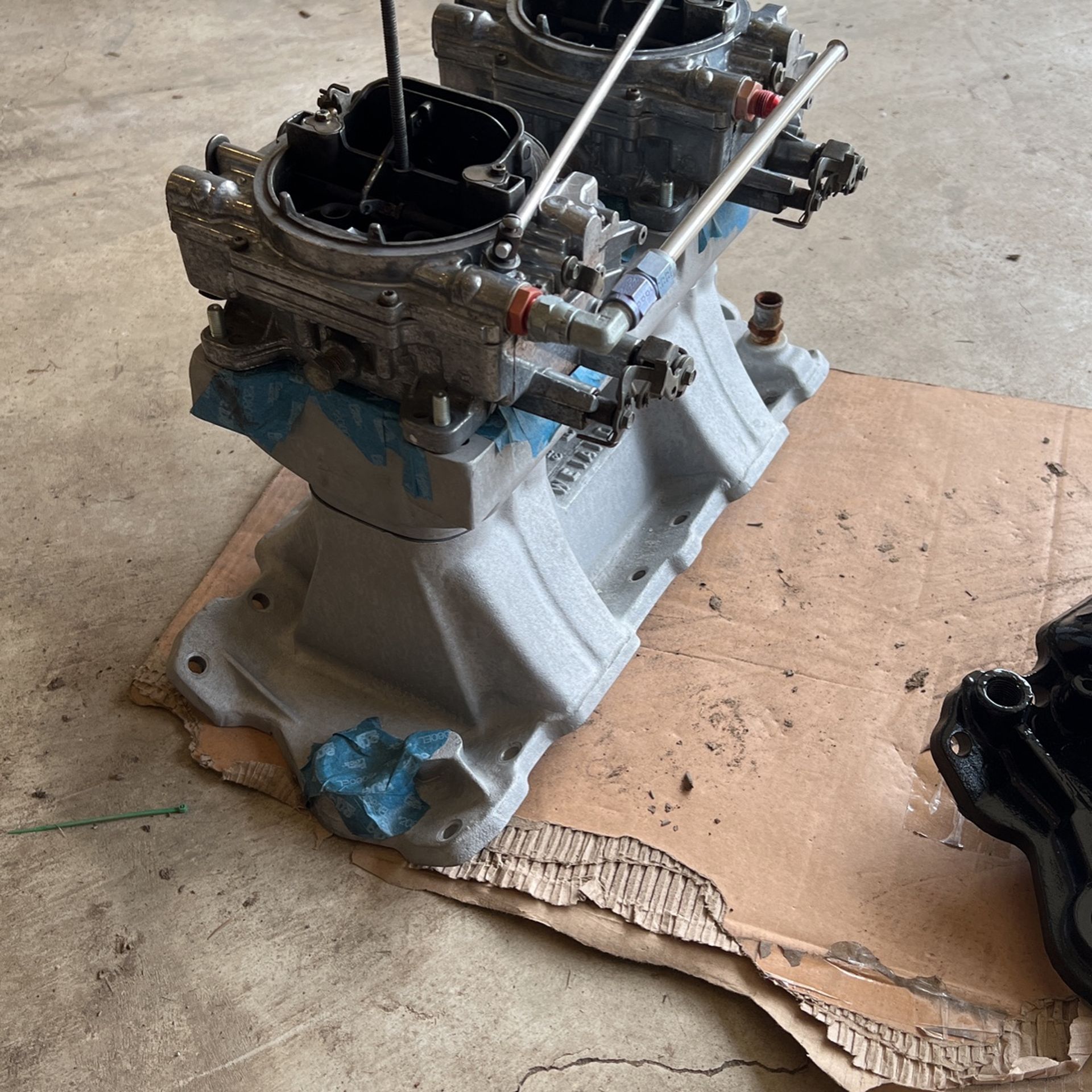 Weiand Sbc Tunnel Ram Dual Carb Intake With 2 Carter 600cfm Carbs for