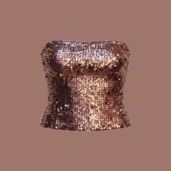 Strapless Sequin Tube Top in Brown/Rose Gold