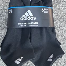 Brand new ADIDAS Mens aeroready compression cushioned black ankle socks-6 pairs (shoe size 6-12)