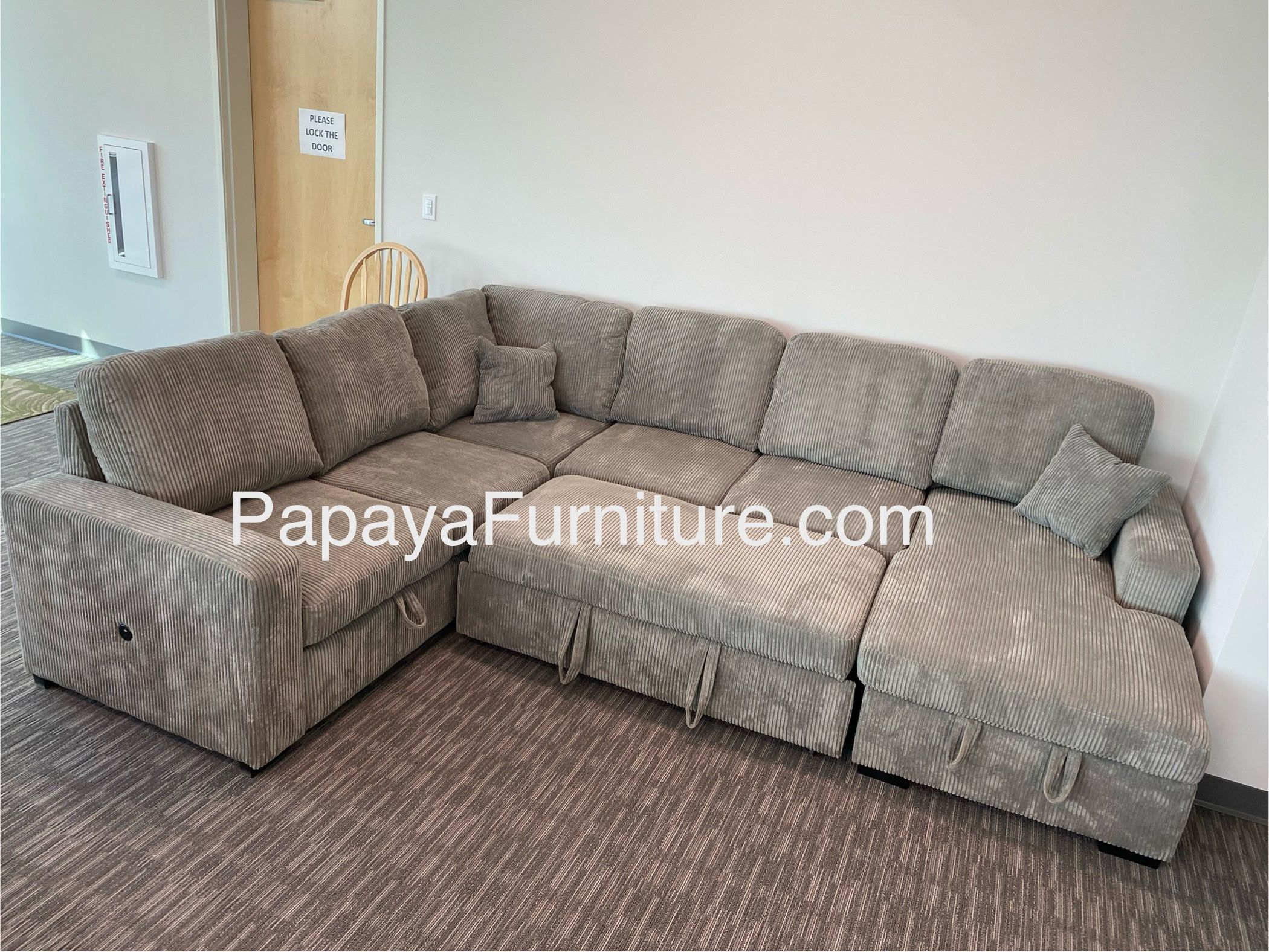 New! 120”L Grey Sectional Sofa Bed,Sectionals, Sofa, Couch, Corduroy Sectional Sofa With Storage, Sleeper Sofa. Sofabed, Sofa Bed,U Shaped Sectionals