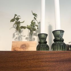 Glass Green/Shear Candle Holders- Sticks Included *NEW*