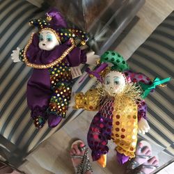 2 Vintage porcelain clown Dolls 