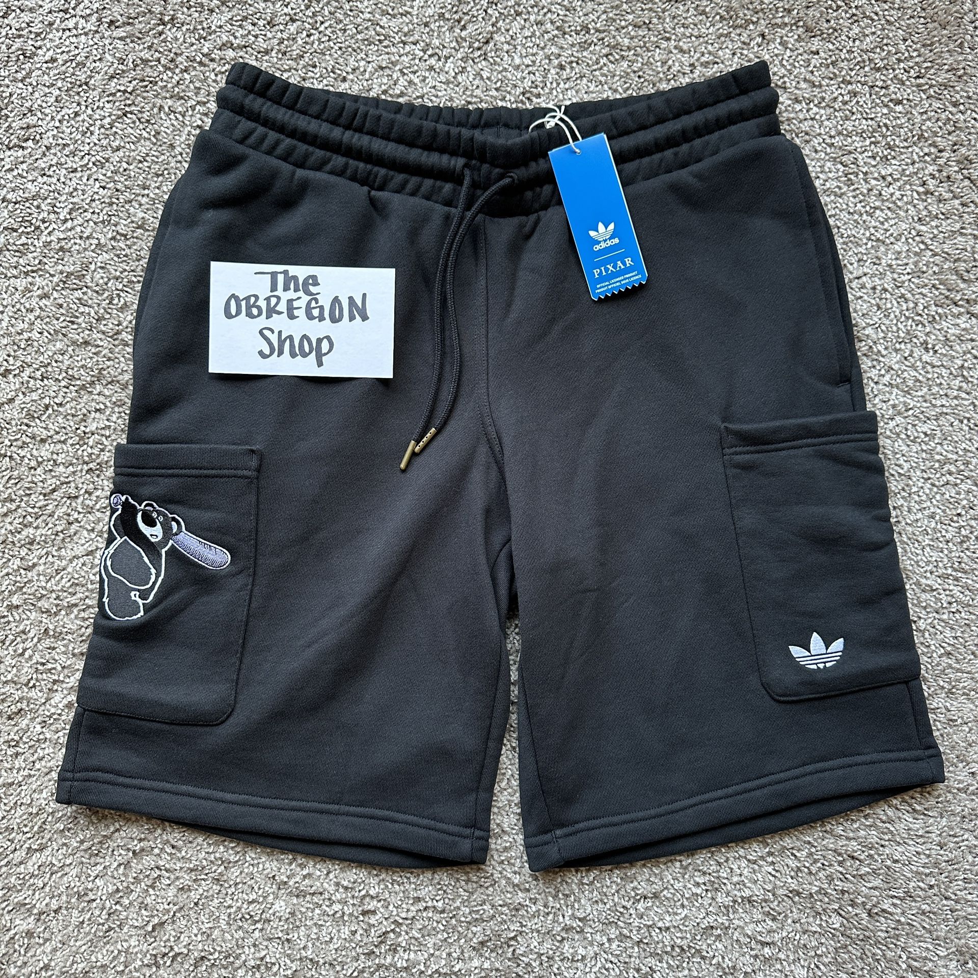 ADIDAS MANGA SHORTS DISNEY PIXAR LOTSO BEAR TOY STORY FRENCH TERRY MENS SIZE MEDIUM BLACK WHITE NEW