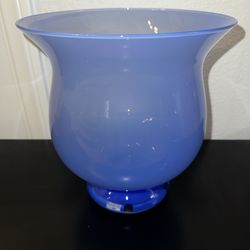 Large Crate and Barrel, Hand Blown Glass Blue Opalescent Hurricane Vase, Beautiful