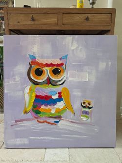 textured palette knife colorful owl canvas art 39.5x 39.5in
