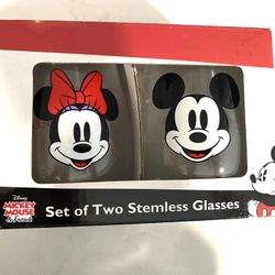 Disney Mickey and Minnie Mouse Set Of Two Stemless Glasses