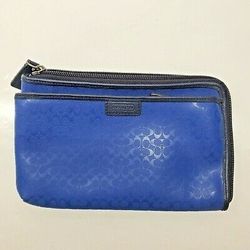 COACH ROYAL BLUE DOUBLE ZIPPER WALLET CLUTCH PURSE