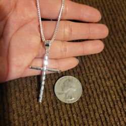 925 Solid Sterling Silver Chain 22" & Cross Pendant for Men Women Plata 925 Cadena & Dije Unisex 22"