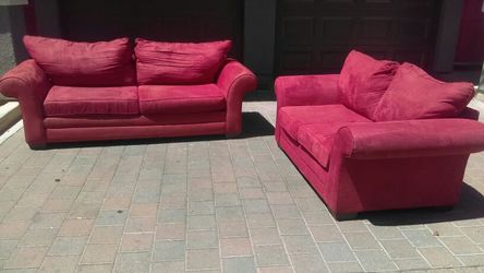 Red Couch & Love Seat Set Free Delivery