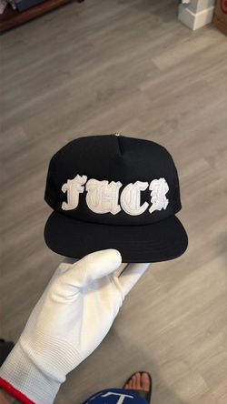 Chrome Hearts F Leather Patch Trucker Hat ( white )
