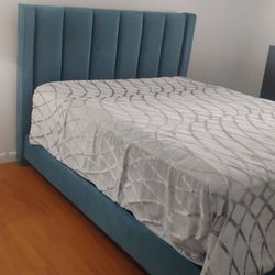 Blue Bed with mattress and box spring