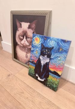 Set of 2 Cat Portrait Wall Art Pieces
