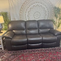 Brown Leather Power Recline Wall Hugging Sofa