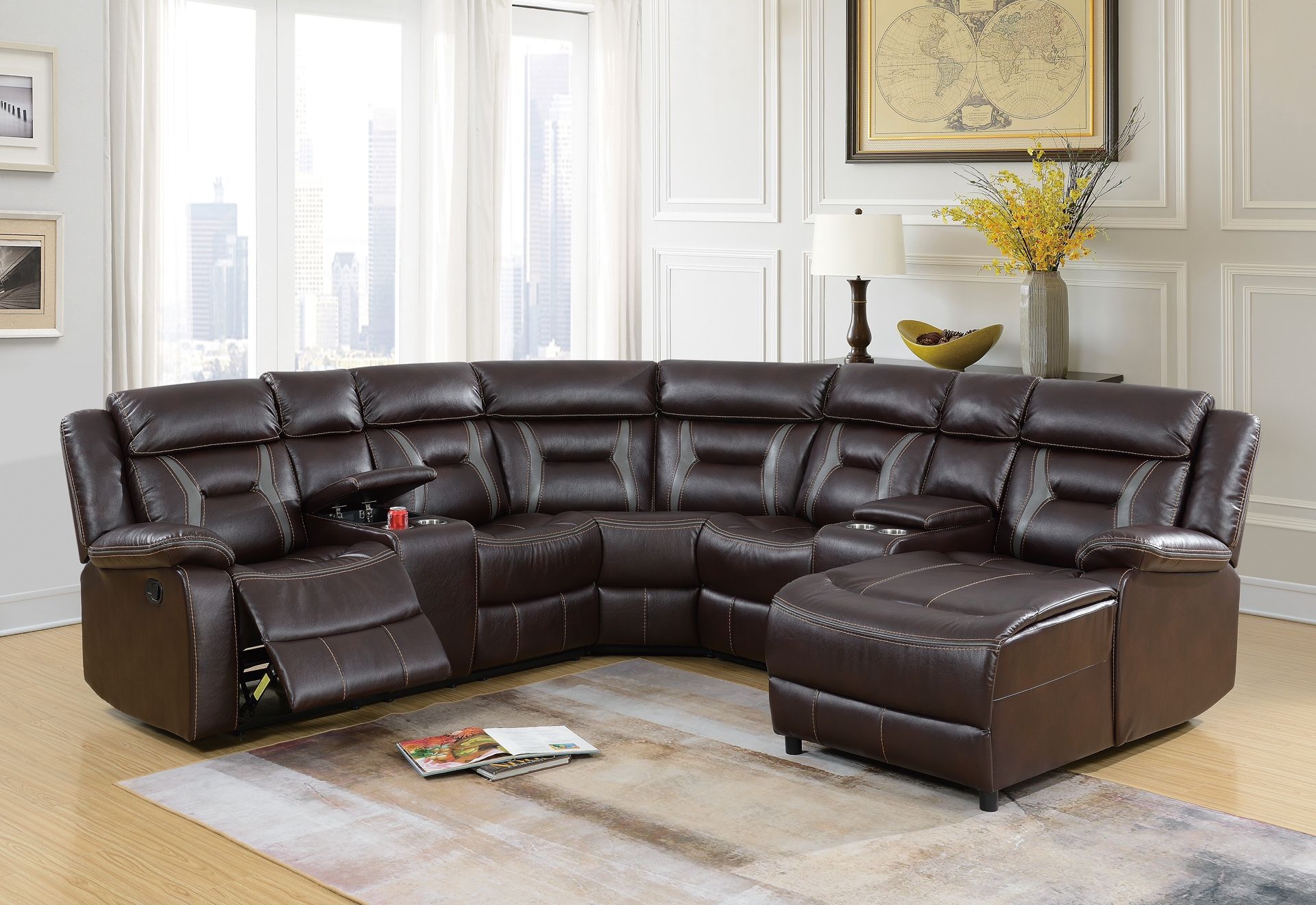 BROWN SECTIONAL RECLINER WITH CHAISE