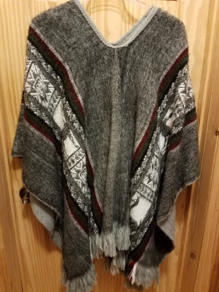 Poncho, Wool And Hand Made