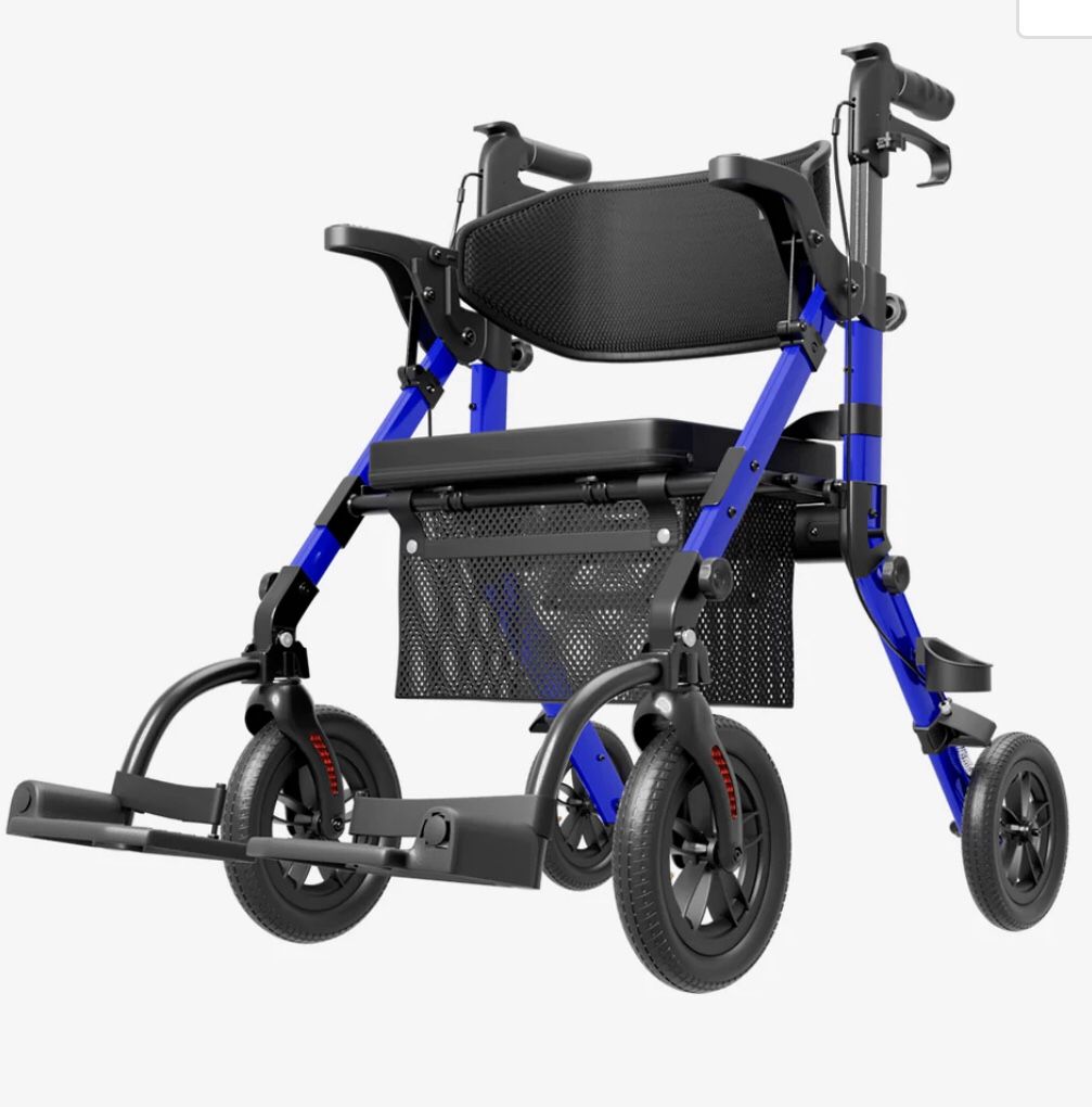 NEW! Vocic Transport-Wheelchair-Lightweight-Foldable, Walker Wheelchair Combo, 2 in 1 Rolling Walker, 300lb Adults