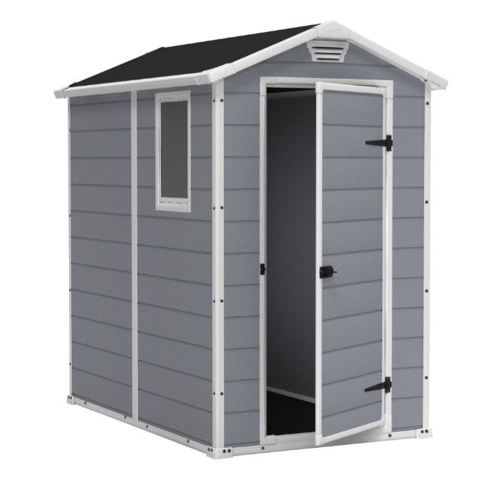 Keter Manor 4' x 6' Resin Storage Shed, All-Weather Plastic Outdoor Storage, Gray/White