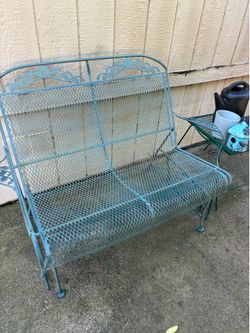 Porch swinging bench with end table