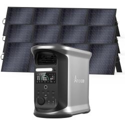 AMPACE Andes 1500 Power Station 2400W(Surge 3600W) Solar Generator with 3x200W Solar Panels, 1462Wh Solar Power Station, 1800W A-Boost Fast Charging, 
