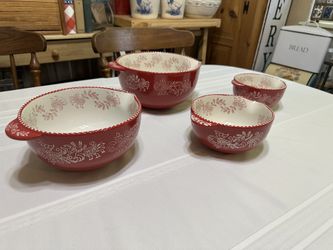 Red Floral Lace Nesting Mixing Bowls