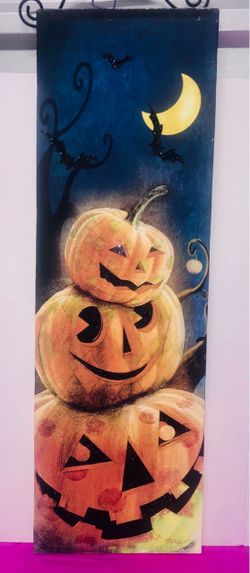 Halloween Jack-O-Lantern bats Moon Decorative Banner Wall Frame Decoratiom Orange