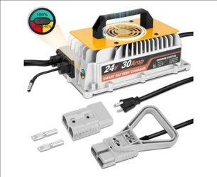 (Brand New in Box)
24V 30A Forklift Battery Charger with LED Light Smart Golf Charger with Anderson Plug & Lead Acid Battery Charger for Floor Scrubb