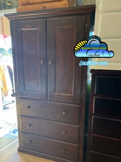 Brown tall wardrobe closet pinewood dresser cajonera drawer chest
