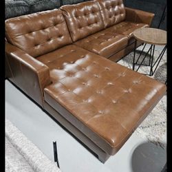 Baskove Real Leather Modern L Shaped Sectional Sofa With Chaise /P