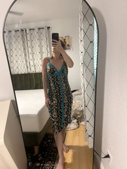 Vintage Nicole Miller Silk Dress – Boho Print with Turquoise Edging