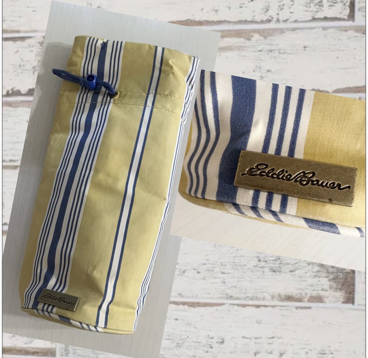 Eddie Bauer Yellow Blue White Striped Insulated Outdoor Picnic Wine Cooler Bag