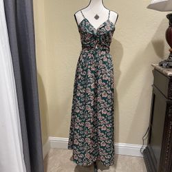 Cupshe Twisted V Neck Floral Pleated Self Tie Back Adjustable Maxi Dress new