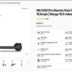 NIU KQi1 Pro Electric Scooter – Used, Needs Rear Tire Repair 