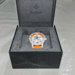 Zodiac Super Sea Wolf Ceramic Compression Diver Automatic Orange Rubber Strap Watch 41mm