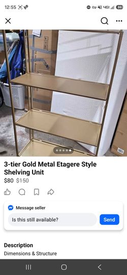 3-tier Gold Metal Etagere Style Shelving Unit