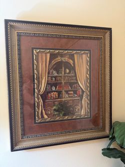 Large Signed B. Sikes Framed Library Art – Approx. 32” x 36”