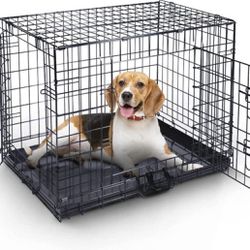 Dog Cage Crate– Pet Black Metal Folding Cage with 2 Doors (Front & Side)