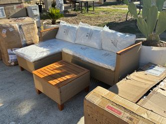 Outdoor Wicker Sectional Sofa Set with Coffee Table