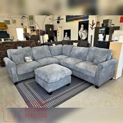 4- Pieces gray Corduroy sectional sofa