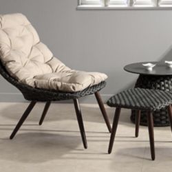 Used Caledonia Outdoor 4 piece Outdoor Wicker Chairs and Foot rests Set with Cushions