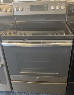 Black Stainless Steel GE Five Burner Glass Top Electric Stove (2-0166)