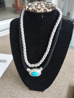 "Judith Ripka"..Sterling Silver Turquoise..Magnetic Oval Enchancer w/ 2 Cords