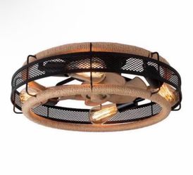 Fan Blade 14.96 in. 19.7 in. Indoor Black Bohemian Hemp Rope Ceiling Fan Light, Bulb Not Included, with Remote Control
