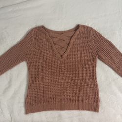Ladies Cross Back Long Sleeve Sweater Rose Gold  Size L Gently Used