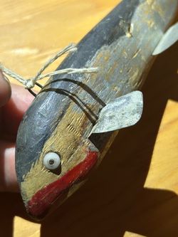 Vintage Wooden Fishing Decoy with glass  eye