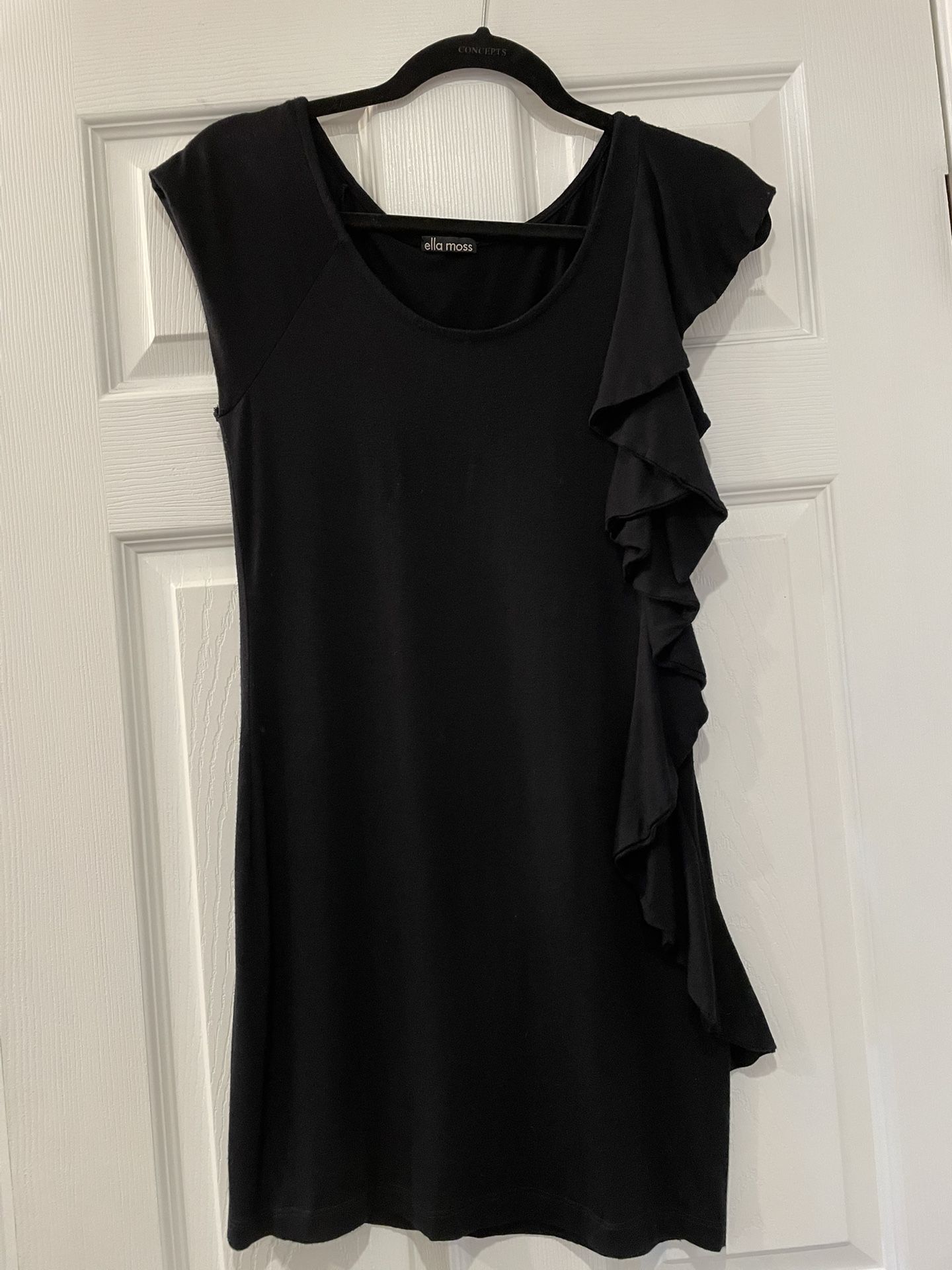 Ella Moss Mini Black Dress With Side Ruffle